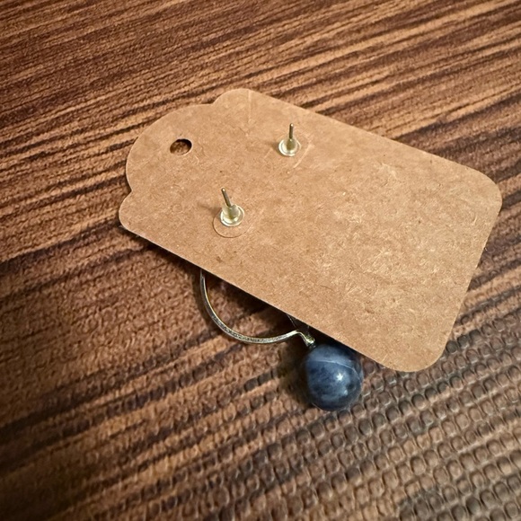 Silver and Blue Geometric Earrings - Picture 4 of 4